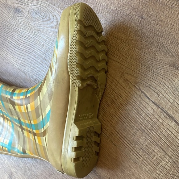 Vintage Sperry top side rain boots Woman’s 8 Plaid, brown, blue, orange, yellow - Picture 4 of 6